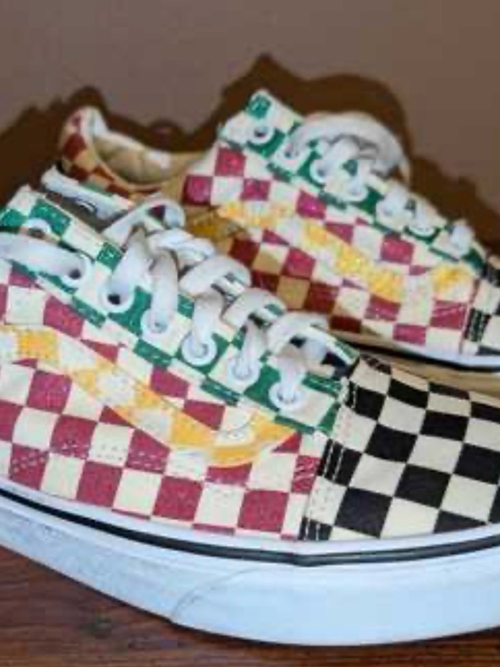 Vans Checkerboard Lace-Up Sneakers in Black, Red, Green, Yellow